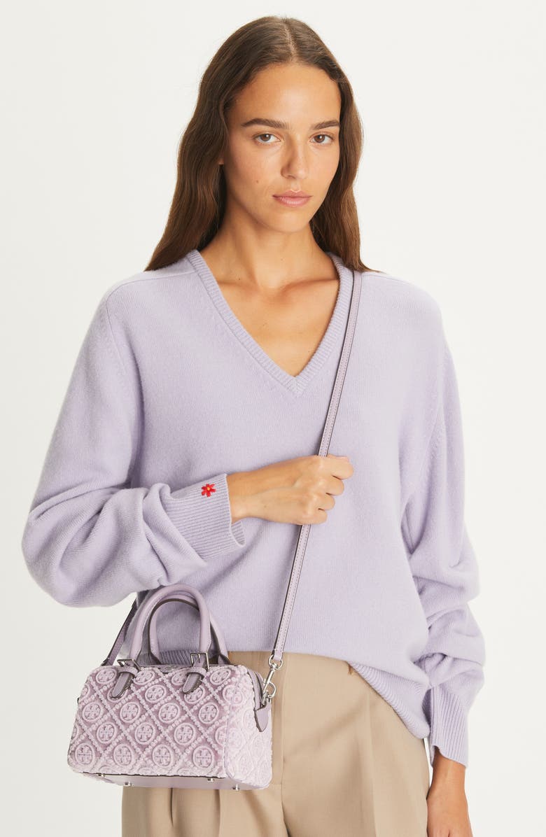 Tory Burch Petite T Monogram Fil Coupé Barrel Bag, Alternate, color,