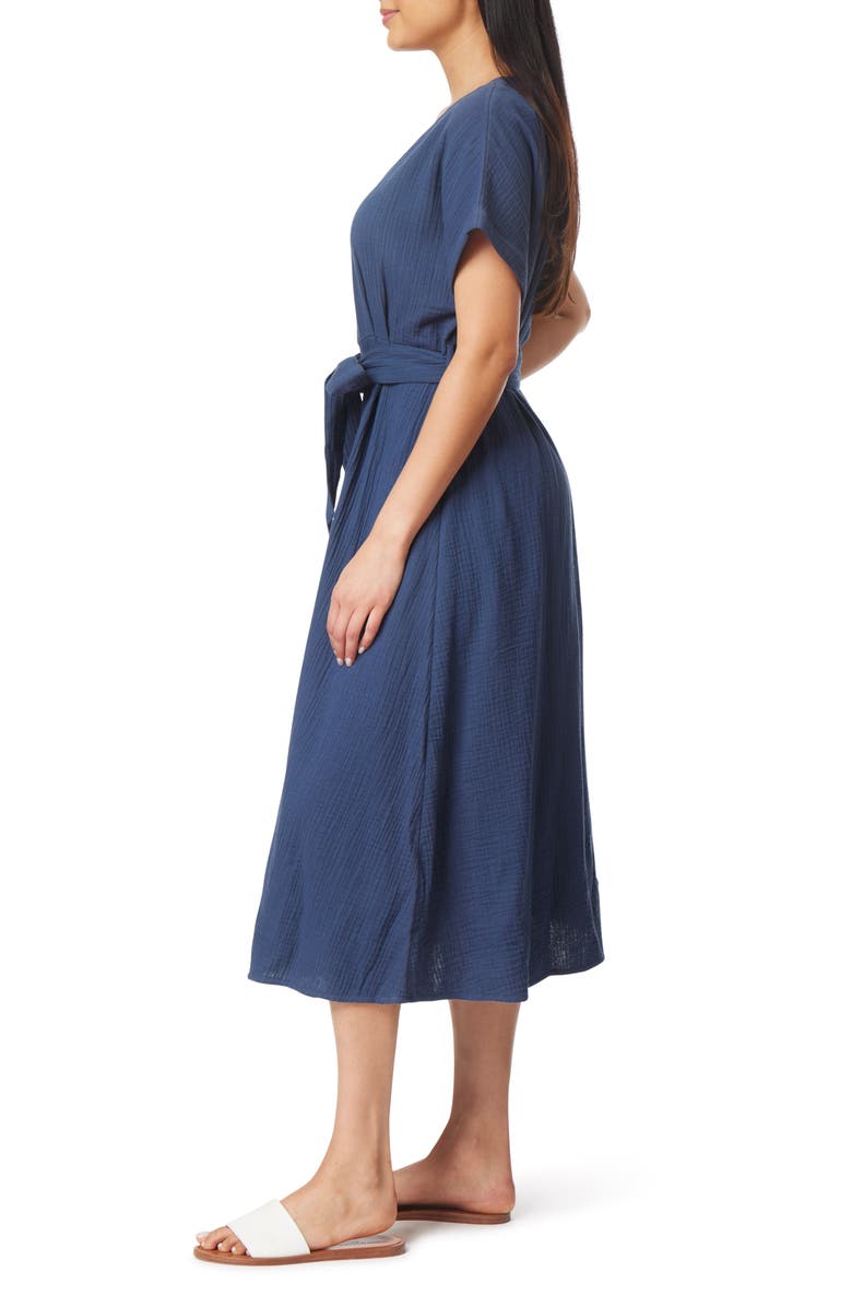 C & C California Grace Button Front Cotton Gauze Midi Dress, Alternate, color, 