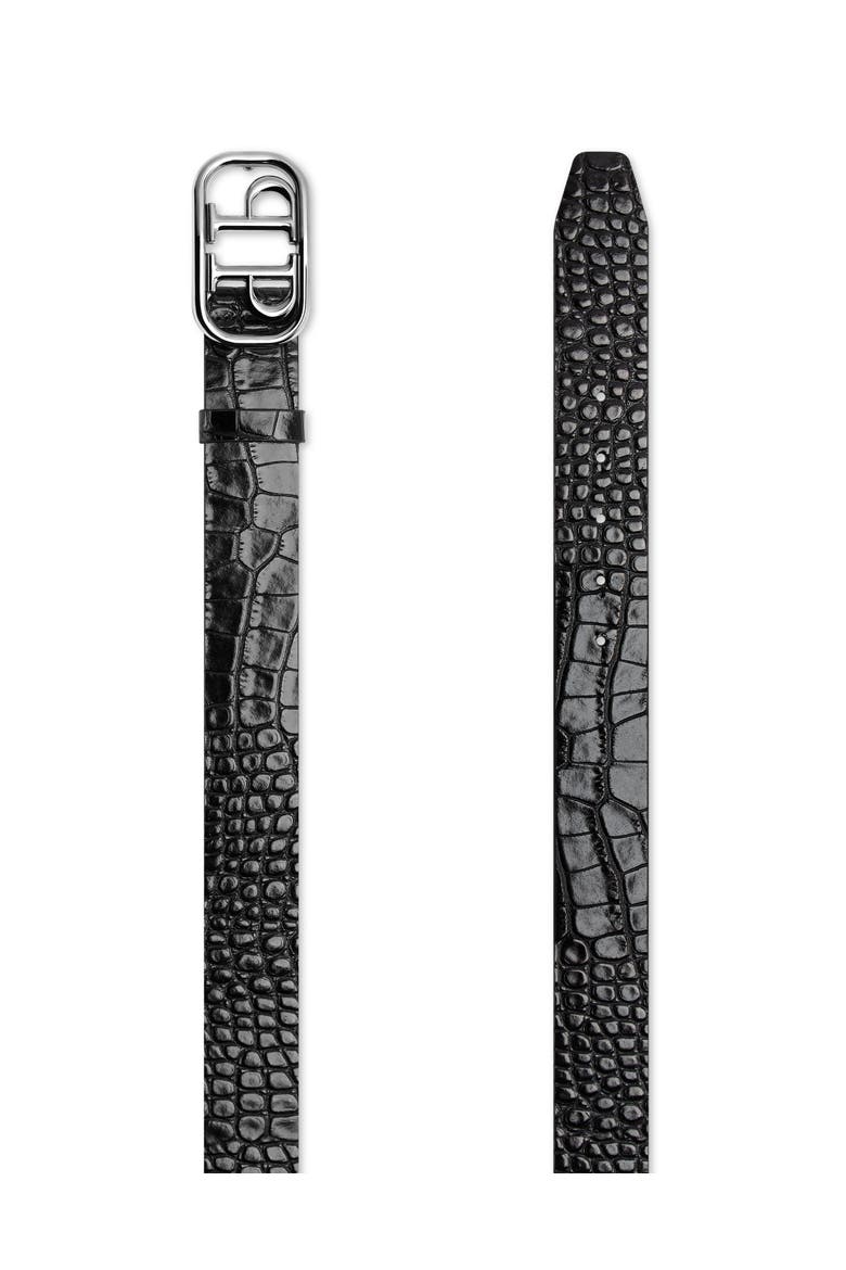 Leather Belt Crocco Print Shiny Skull Men, Alternate, color, black