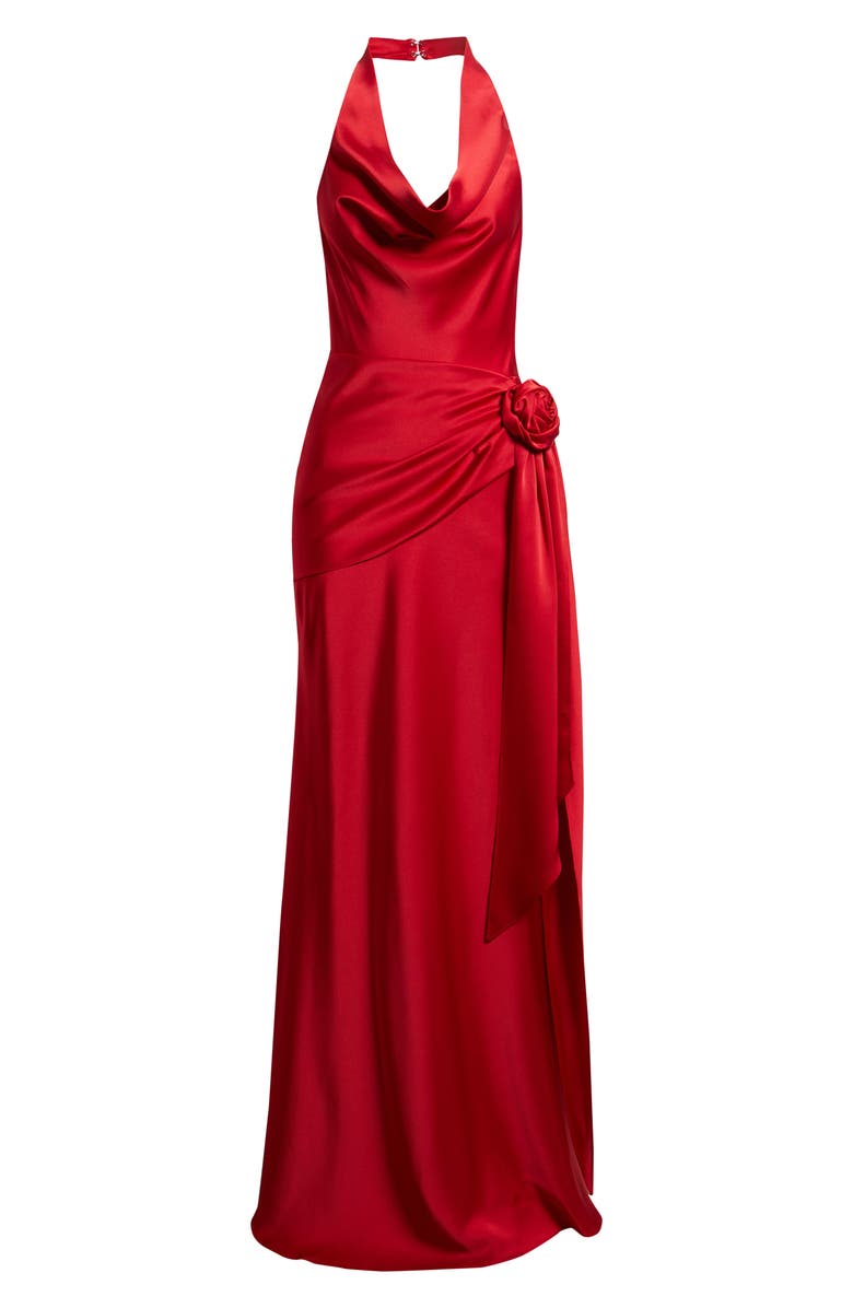 Sonya Moda Rozalia Halter Open Back Satin Gown, Alternate, color, Sorrento Red