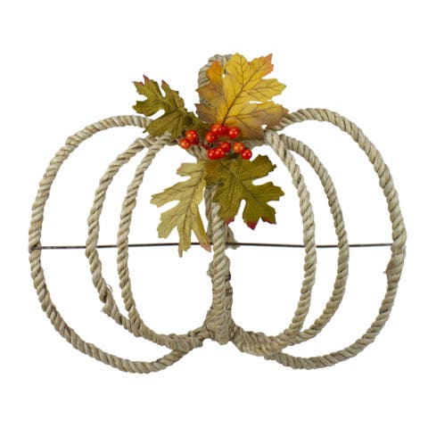 Autumn Foliage and Rope Pumpkin Fall Harvest Wall Decoration - 16"