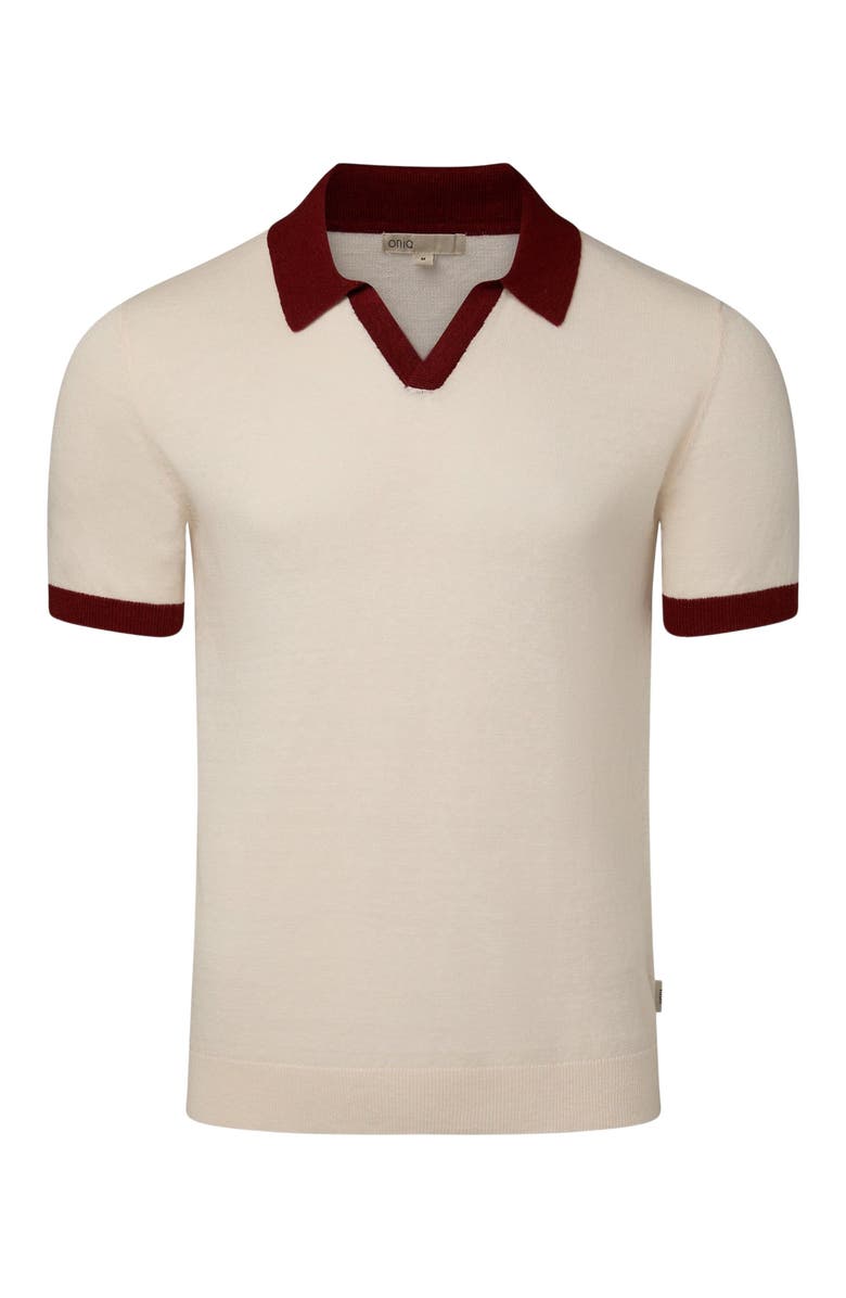 Onia Linen Johnny Polo Sweater, Alternate, color, Salt/Brick