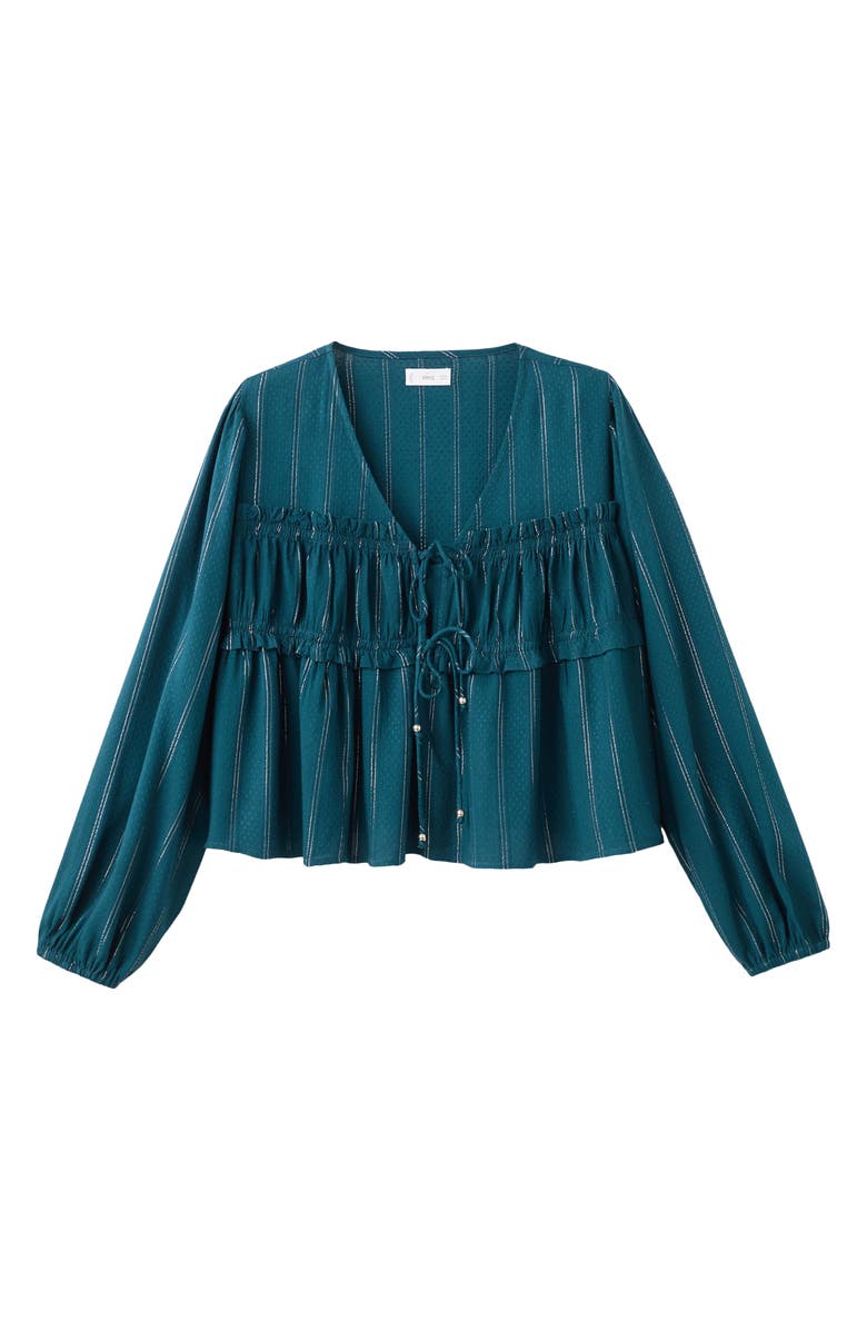 MANGO TEEN Metallic Stripe Bow Top, Alternate, color, Petrol Blue