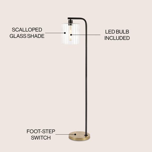 Jonathan Y Easton 60.75" Modern Minimalist Metal/ribbed Glass Led Floor Lamp, Brass Gold/black In Brass Gold/black