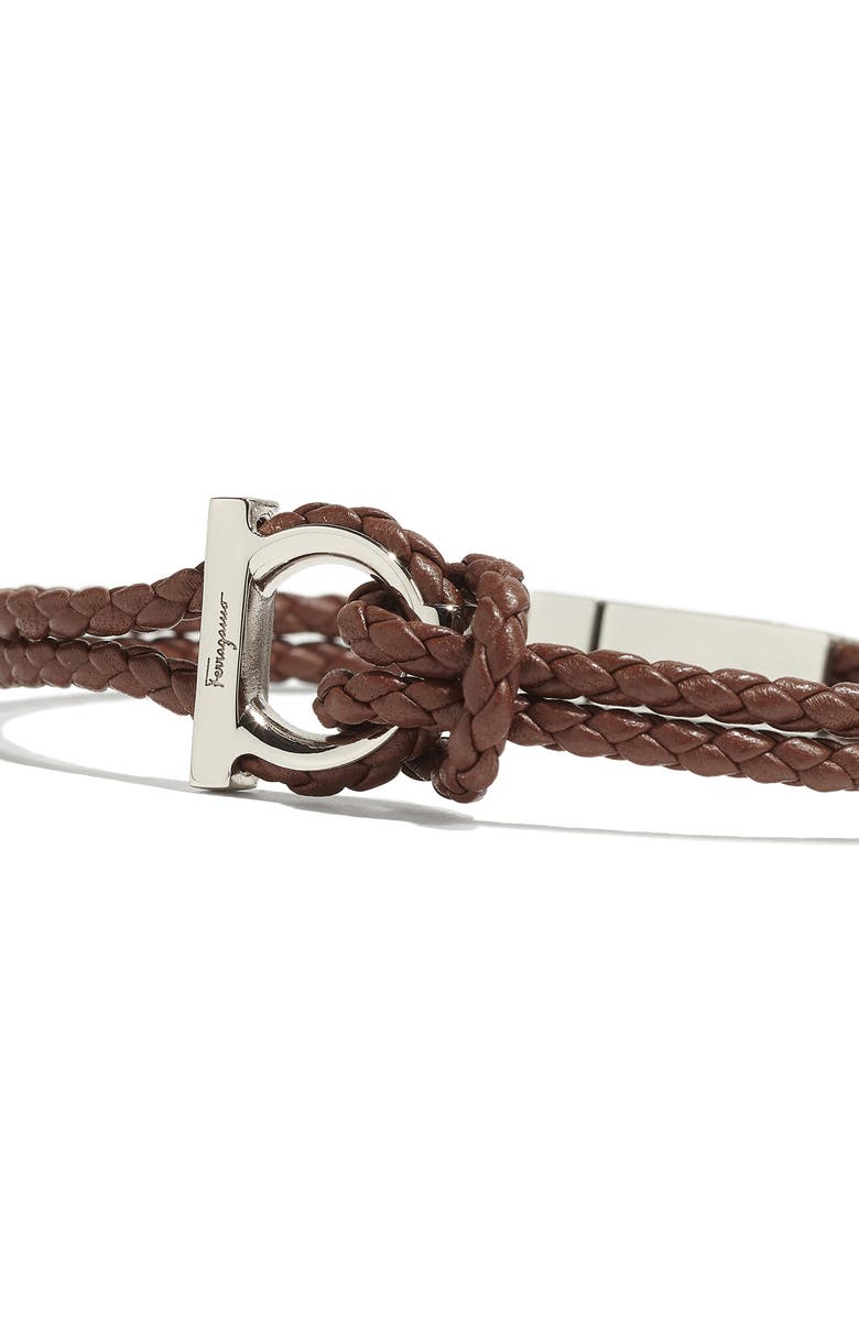 FERRAGAMO Men's Braided Leather Bracelet, Alternate, color, Brown