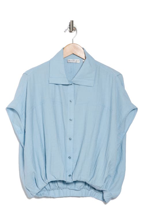 Patrizia Luca Short Sleeve Button Front Top In Blue