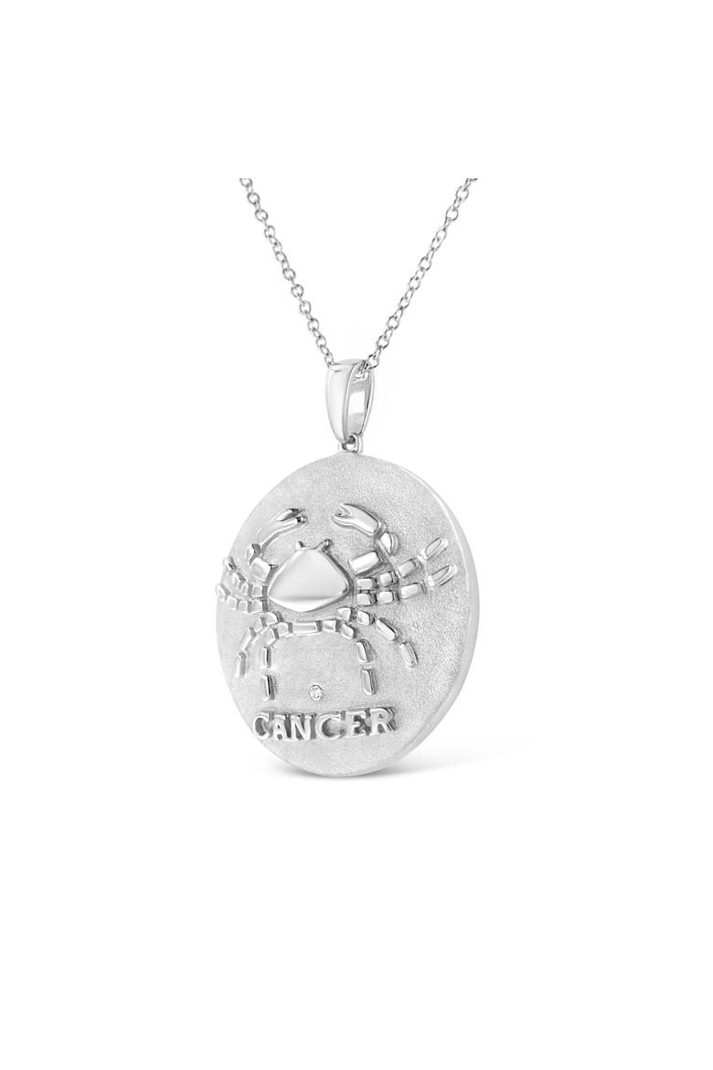 Silver Diamond Accent Cancer Zodiac Design Pendant Necklace Medallion, Alternate, color, White