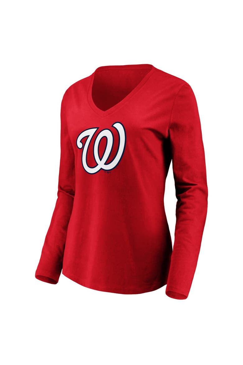 Women's Fanatics Branded Red Washington Nationals Official Logo Long Sleeve V-Neck T-Shirt, Alternate, color, Red