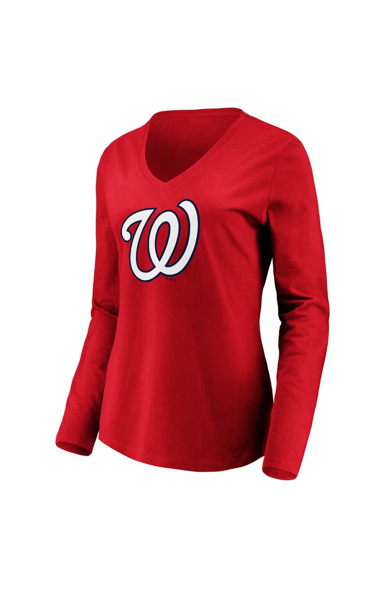 FANATICS Women's Fanatics Branded Red Washington Nationals Official Logo Long Sleeve V-Neck T-Shirt, Alternate, color, 