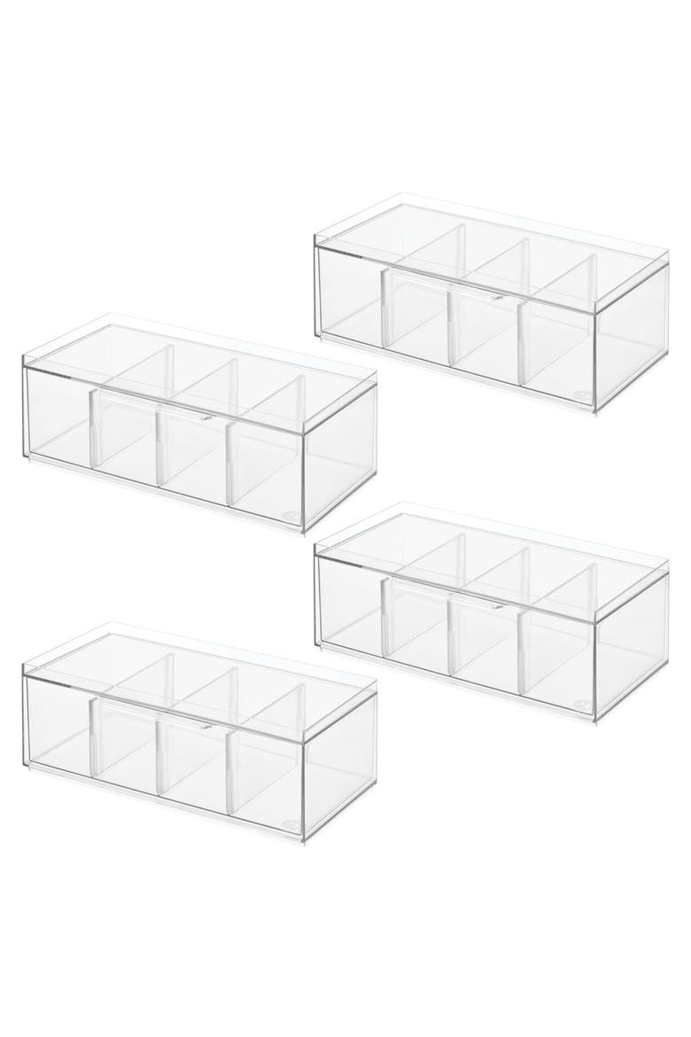 Set of 4 Stackable 4-Section Tea Storage Drawers - Clear, Main, color, Clear