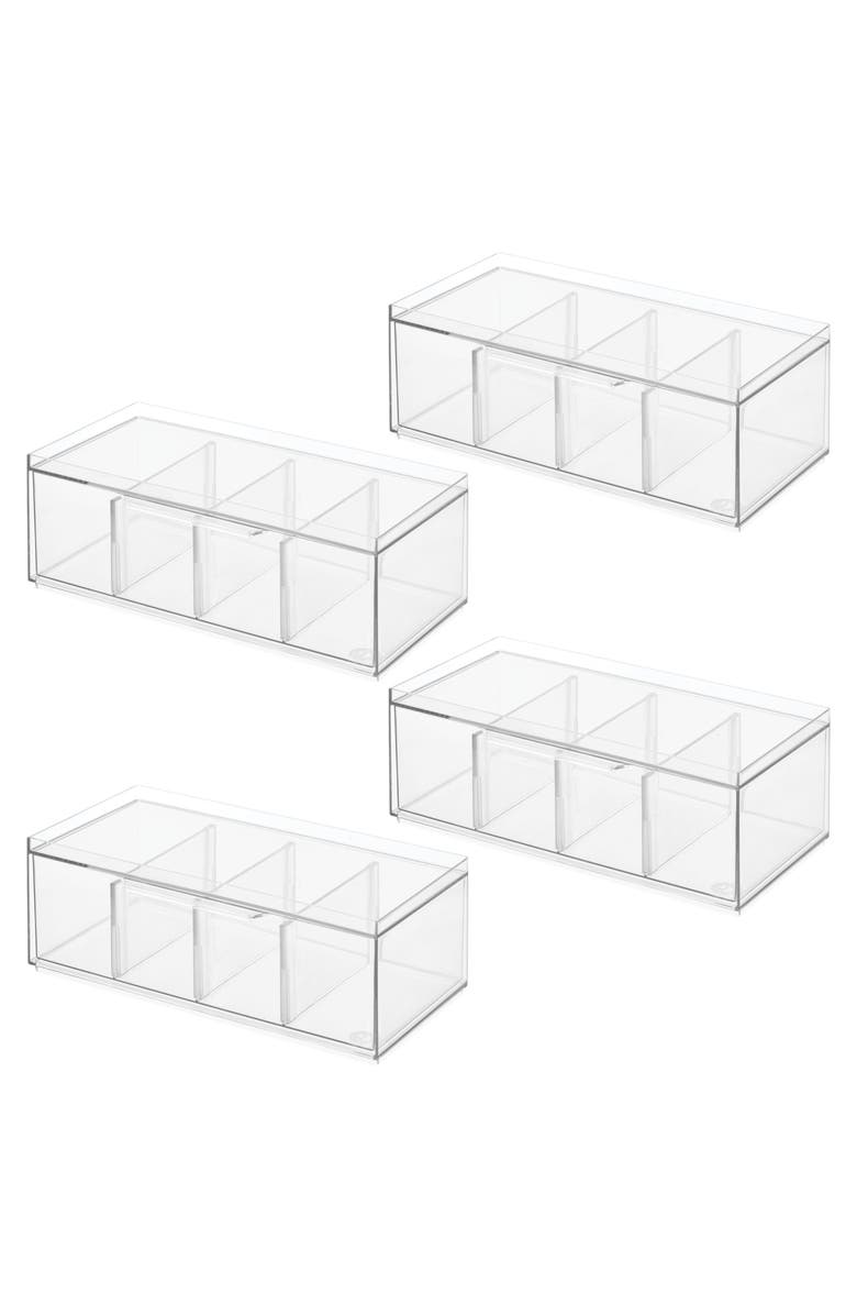 iDesign Set of 4 Stackable 4-Section Tea Storage Drawers - Clear, Main, color, Clear