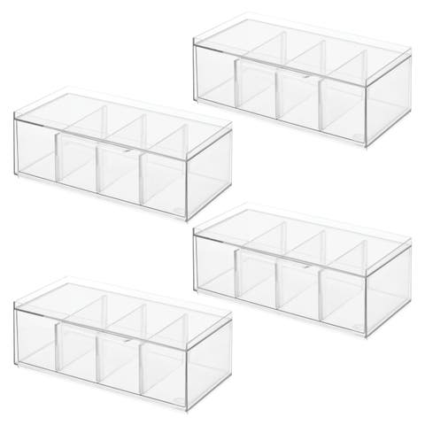 Set of 4 Stackable 4-Section Tea Storage Drawers - Clear