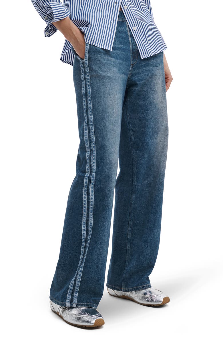 rag & bone Miramar Side Stripe High Waist Wide Leg Cotton Terry Sweatpant Track Pants, Alternate, color, Blue/ Carnation Stripe