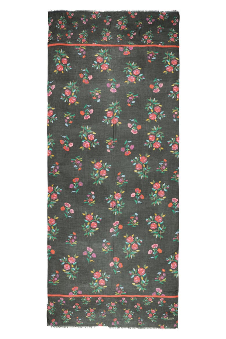 autumn floral oblong scarf, Alternate, color, BLACK