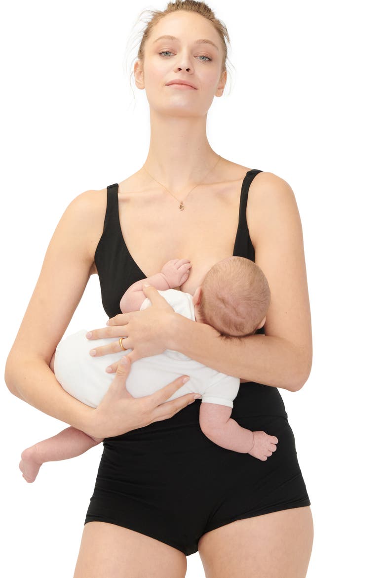 Crossover Pima Cotton Blend Nursing Bra, Alternate, color, BLACK