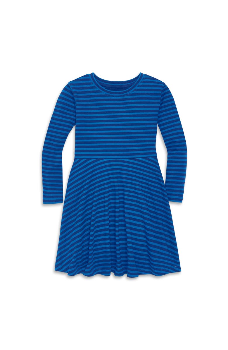 Primary Long Sleeve Twirly Dress In Mini Stripe, Main, color, Blueberry Cobalt Stripe