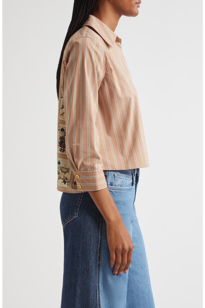 Fawn Stripe Stretch Organic Cotton Blend Button-Up Shirt, Alternate, color, FWN STRPE/TAN MLT WESTERN CARD