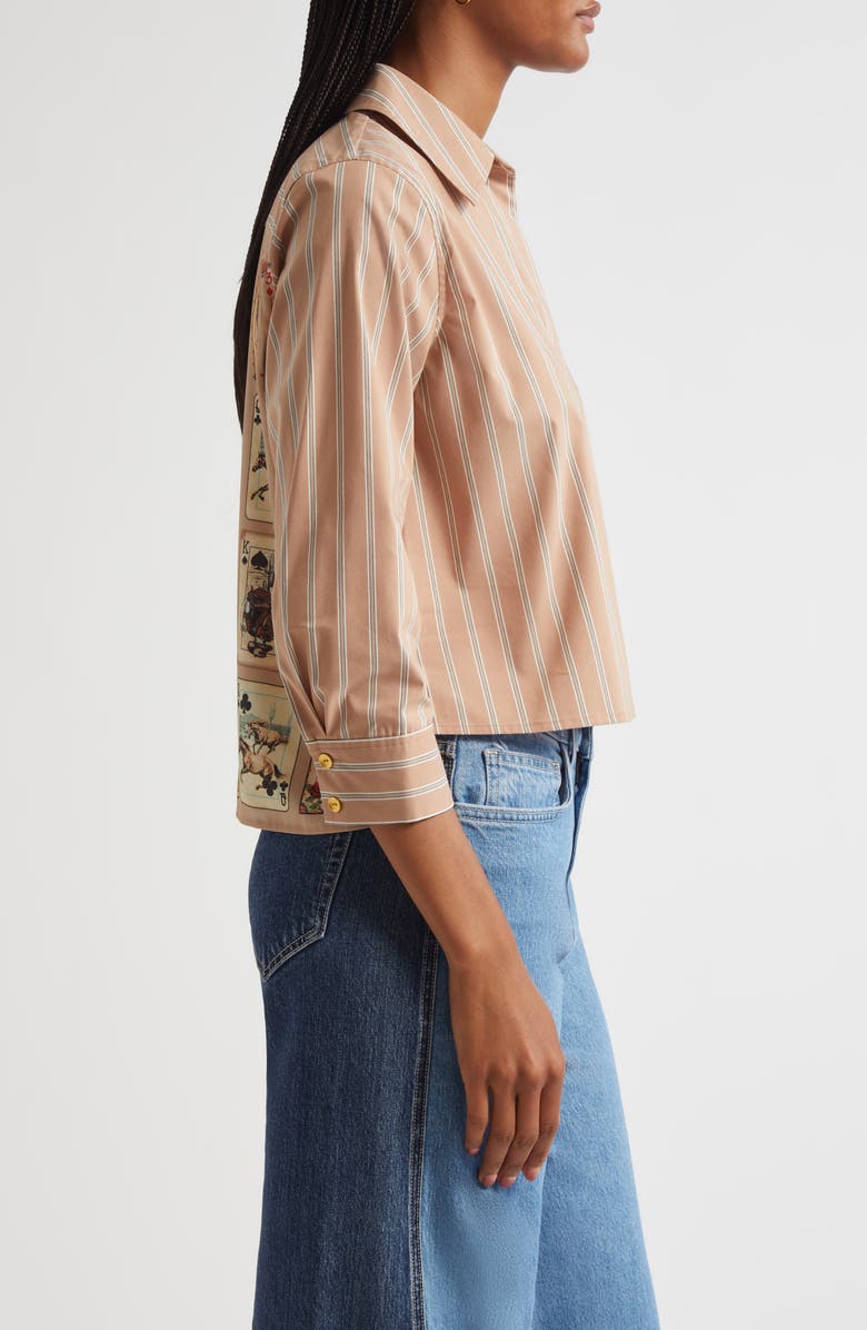 L'AGENCE Fawn Stripe Stretch Organic Cotton Blend Button-Up Shirt, Alternate, color, Fwn Strpe/Tan Mlt Western Card