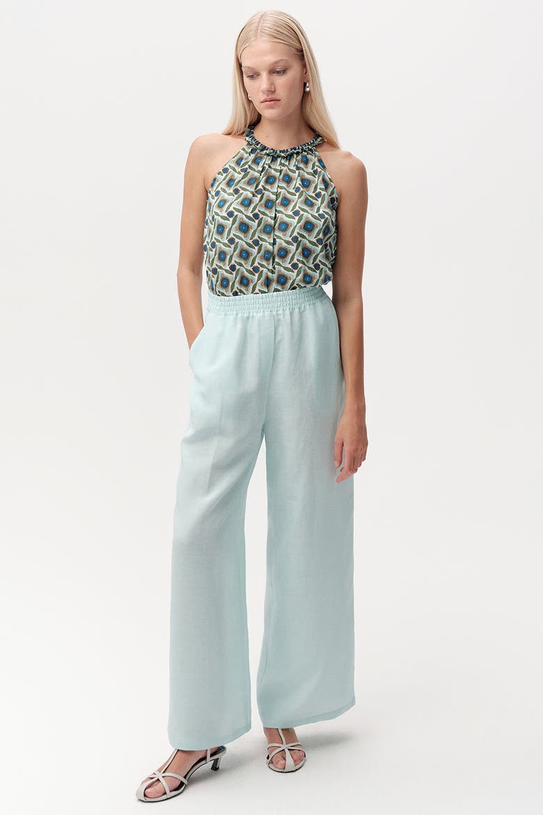 Elasticated Waist Linen Blend Trousers With Pockets, Alternate, color, Blue