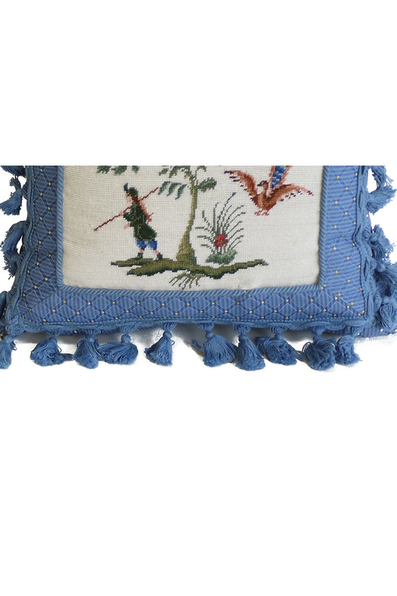 Colonial Williamsburg Boy And Peacock Needlepoint Accent Pillow, Alternate, color, Blue
