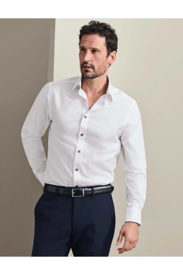 Non-Iron Twill With Contrast Buttons Slim Fit Shirt, Main, color, Charcoal