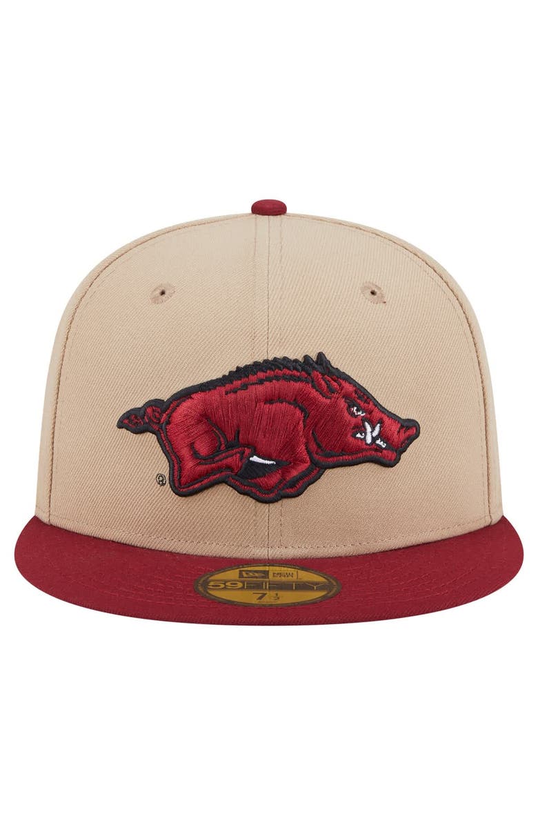 New Era Men's New Era  Khaki Arkansas Razorbacks Two-Tone 59FIFTY Fitted Hat, Alternate, color, Khaki
