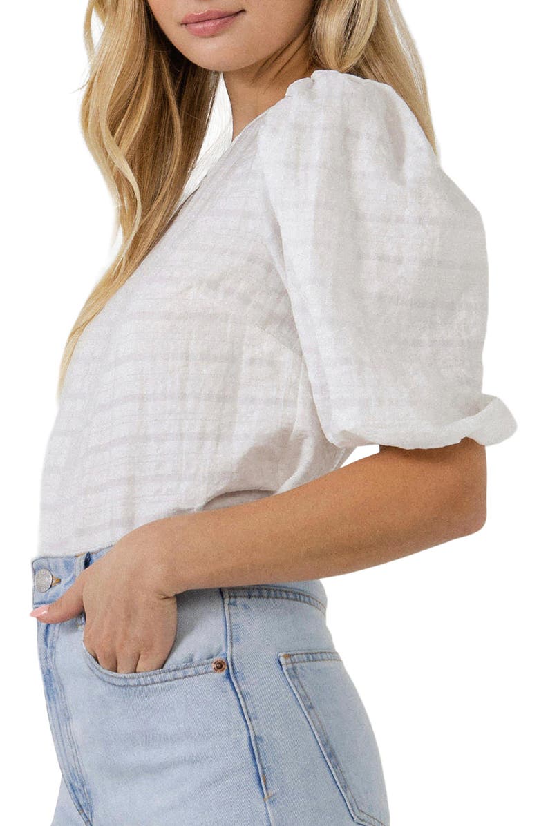 English Factory Plaid Puff Sleeve Top, Alternate, color, 