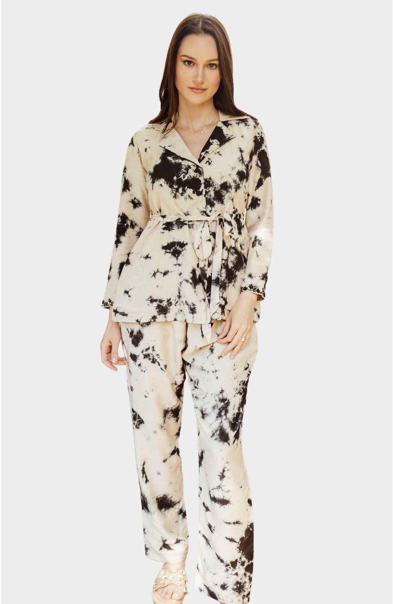 RAAS Piebald Button Up Top & Pant Set, Main, color, Off-White