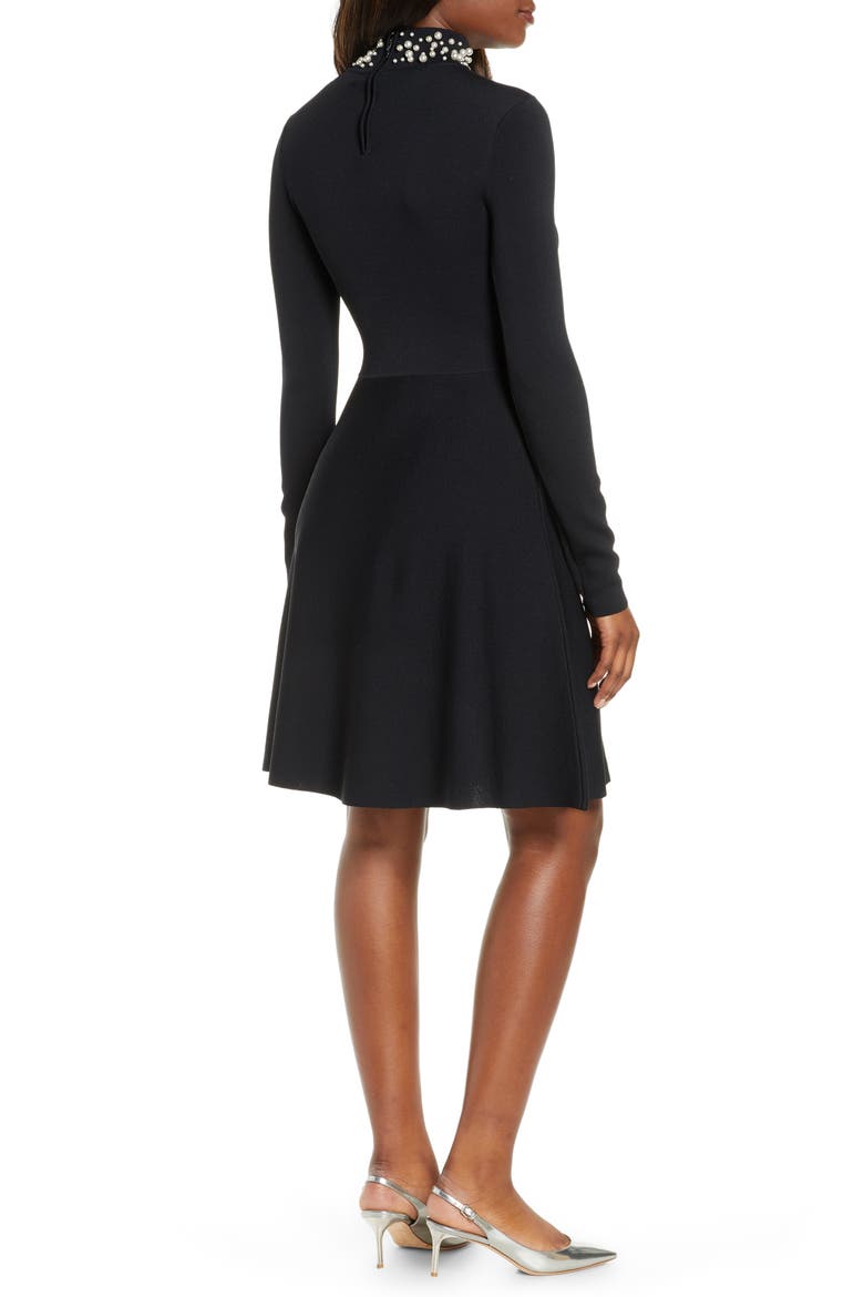Long Sleeve Fit & Flare Sweater Dress, Alternate, color, BLACK
