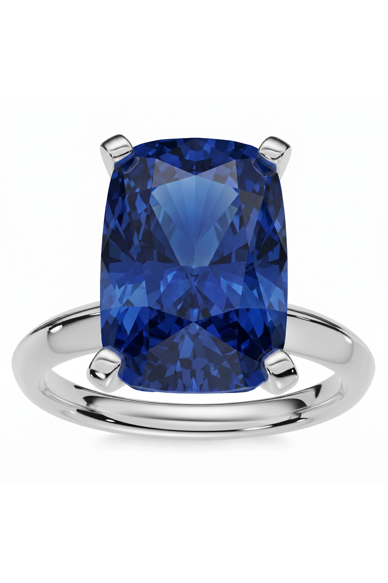 Certified 3.86Ct Blue Sapphire Elongated Cushion Engagement Ring Gold Lab Grown, Main, color, 14k White Gold