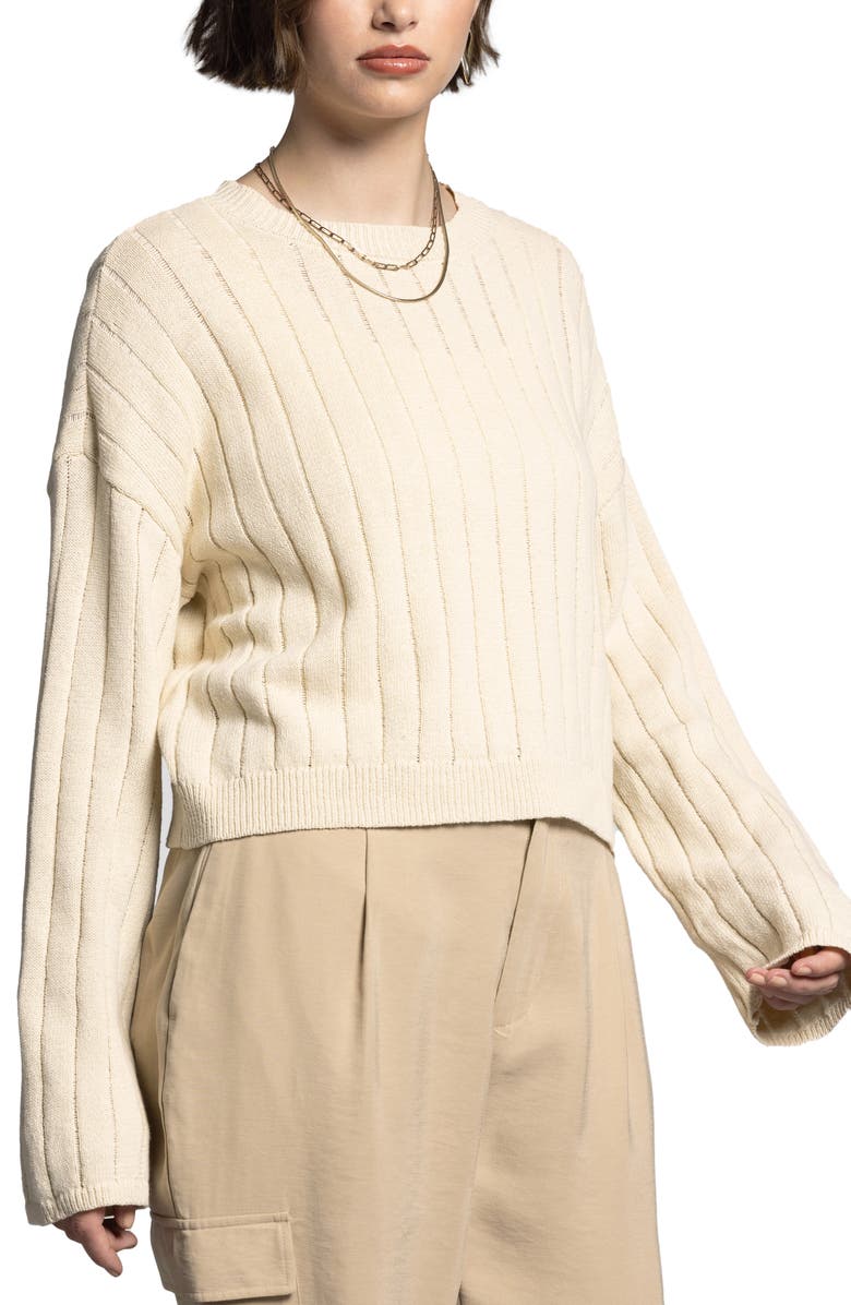 WEEKEND LOS ANGELES Francesca Linen & Cotton Sweater, Main, color, Bone
