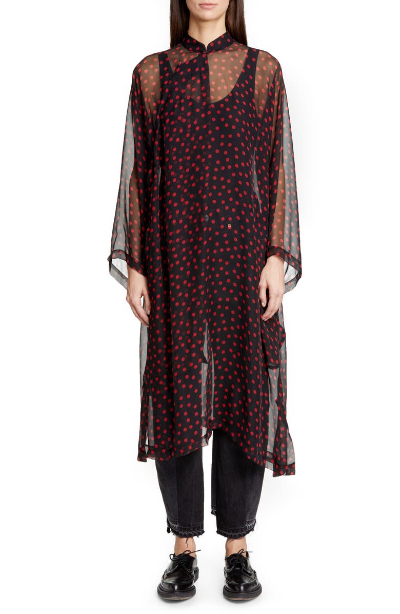 Comme des Garçons Long Sleeve Polka Dot Silk Chiffon Midi Dress, Main, color, 