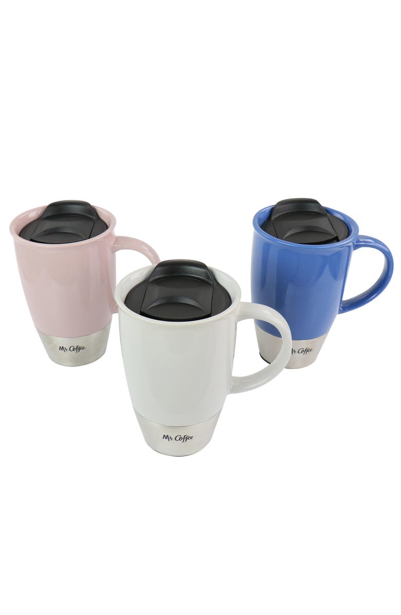Mr. Coffee Coffee14 oz Stoneware Assorted Travel Mug Set of 3, Main, color, Blue