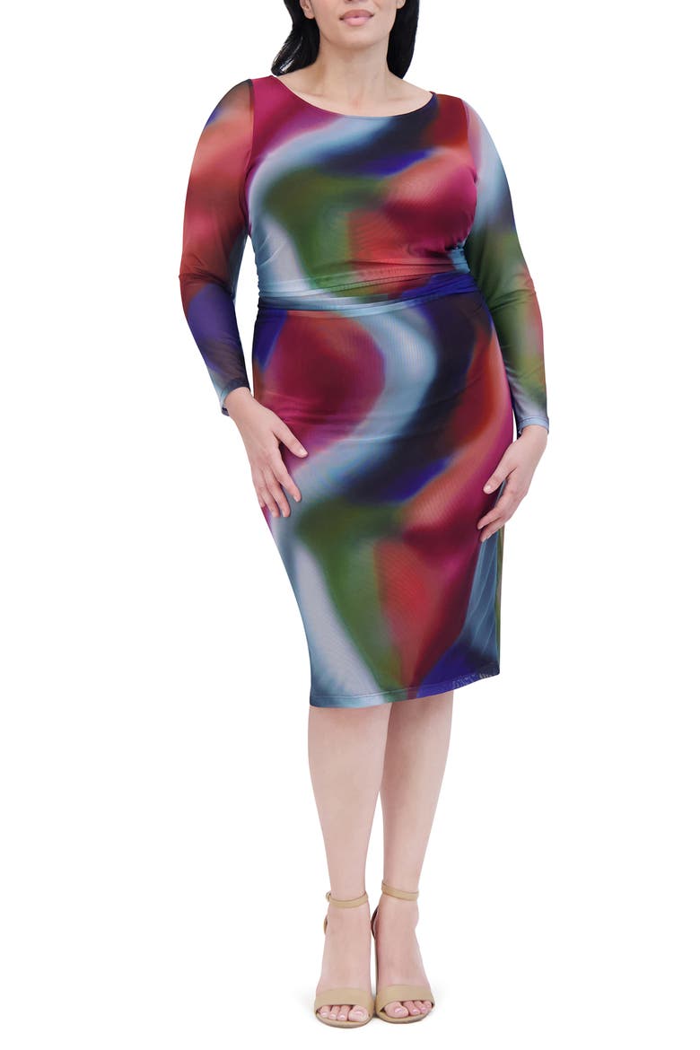 Printed Mesh Long Sleeve Dress, Main, color, MULTI