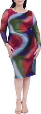 Vince Camuto Printed Mesh Long Sleeve Dress