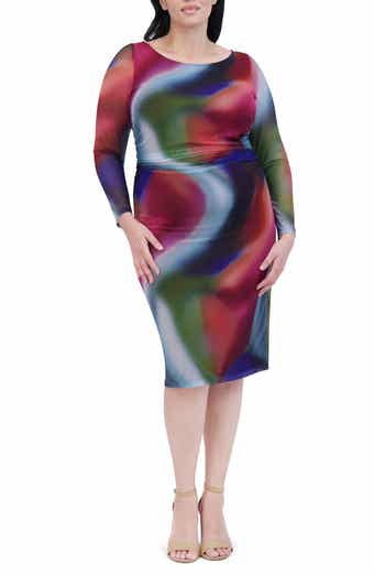 Vince Camuto Printed Mesh Long Sleeve Dress