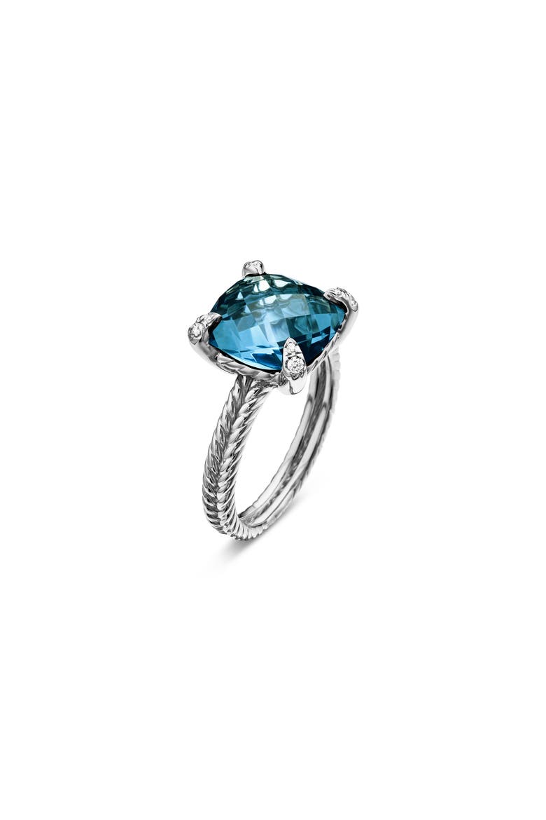 Châtelaine Ring with Semiprecious Stone & Diamonds, Alternate, color, SILVER/ HAMPTON BLUE TOPAZ