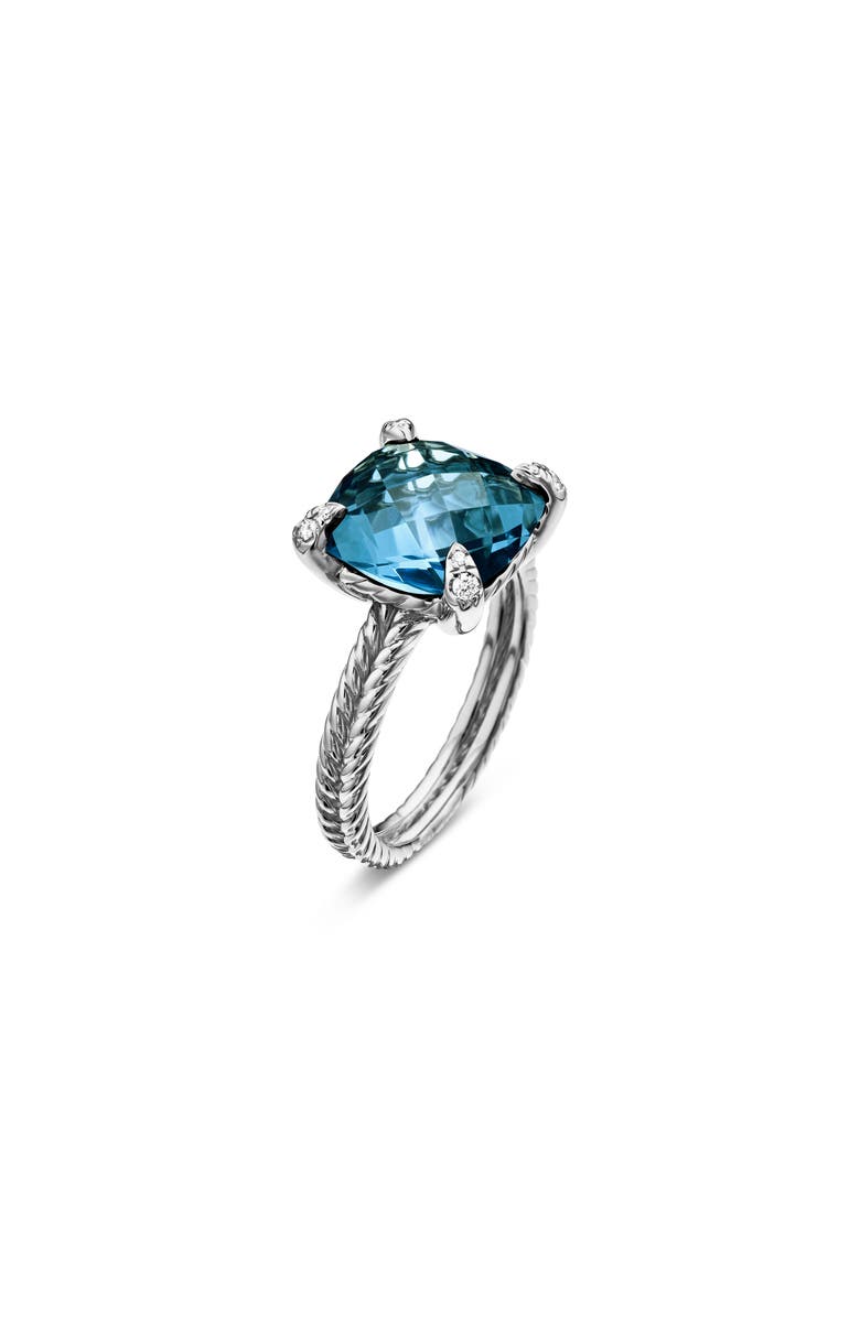 David Yurman Châtelaine Ring with Semiprecious Stone & Diamonds, Alternate, color, Silver/ Hampton Blue Topaz