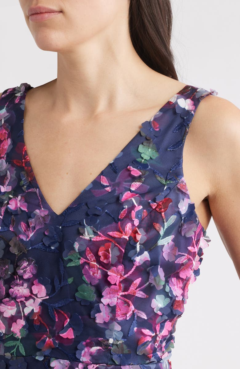 Eliza J Floral Appliqué Sleeveless A-Line Gown, Alternate, color, Navy Multi
