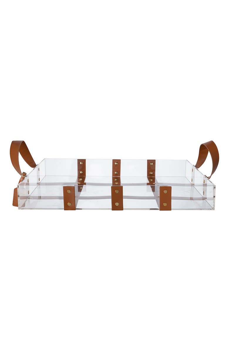 R16 HOME Leather Stray Acrylic Tray, Alternate, color, Clear/ Brown