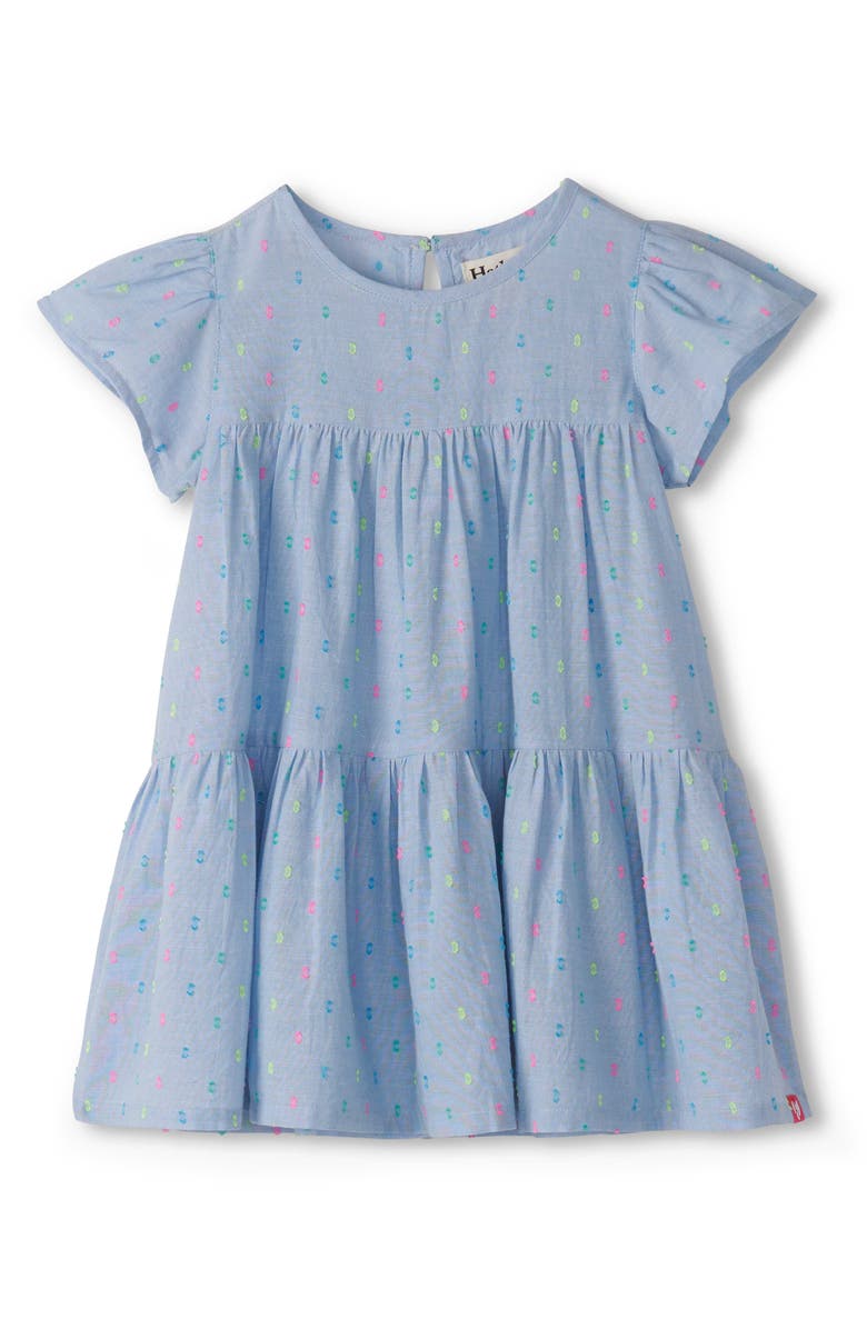 Hatley Clip Dot Chambray Party Dress, Main, color, Chambray