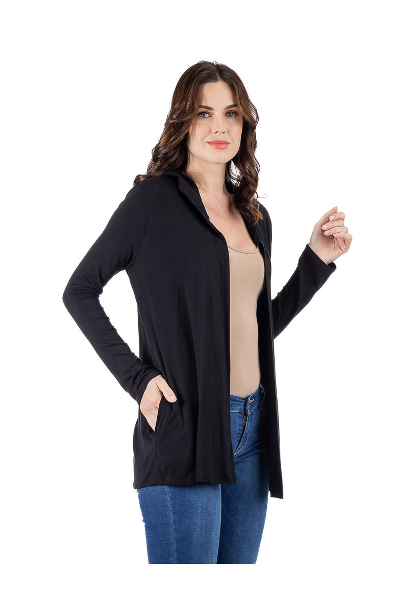 Open Front Lightweight Hooded Cardigan, Alternate, color, Black