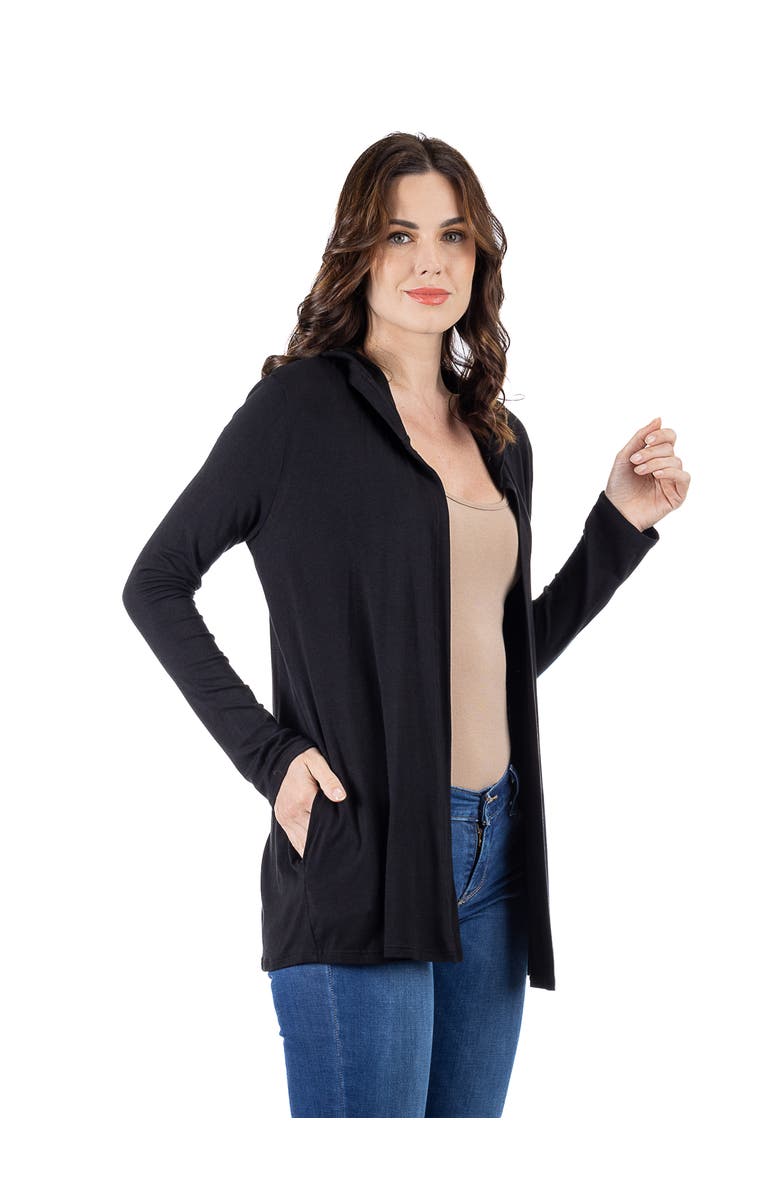 24seven Comfort Apparel Open Front Lightweight Hooded Cardigan, Alternate, color, Black