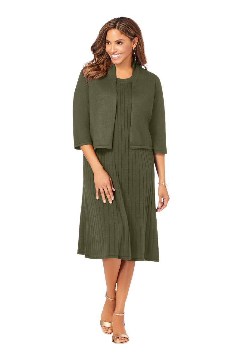 Jessica London 2-Piece Sweater Jacket Dress, Main, color, Dark Olive Green