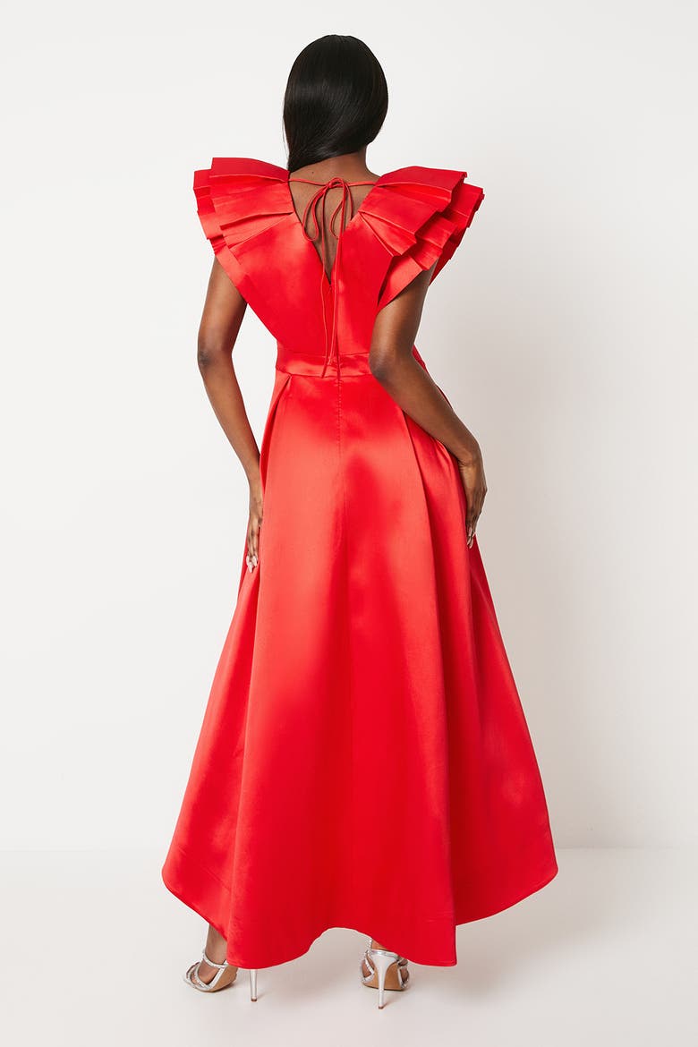 Frill Sleeve V-Neck Midi Dress, Alternate, color, Red
