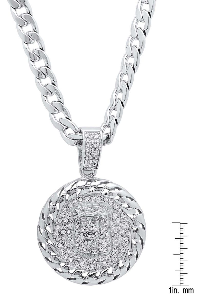 Men's Simulated Diamond Jesus Medallion Necklace, Alternate, color, SILVER