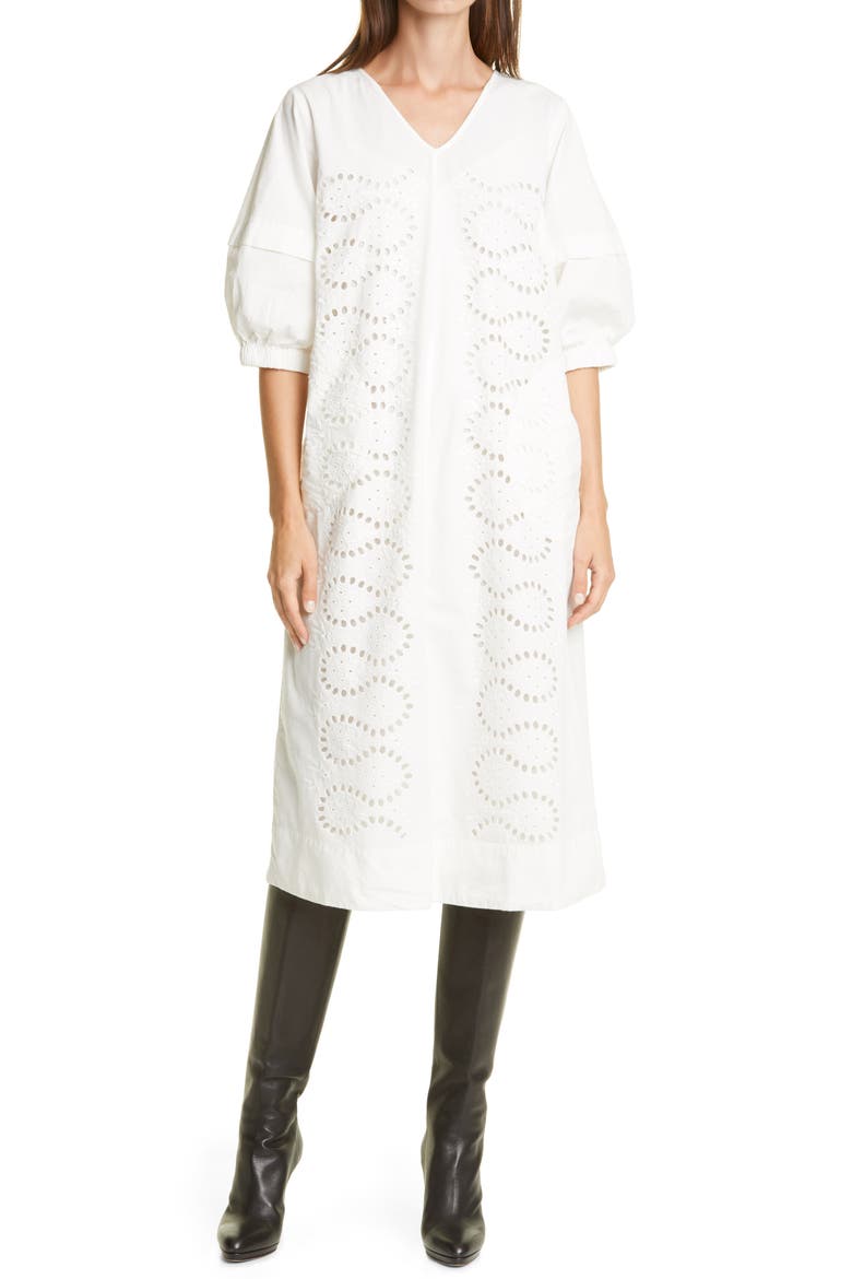 Marina Relaxed Eyelet Midi Dress, Main, color, WHITE