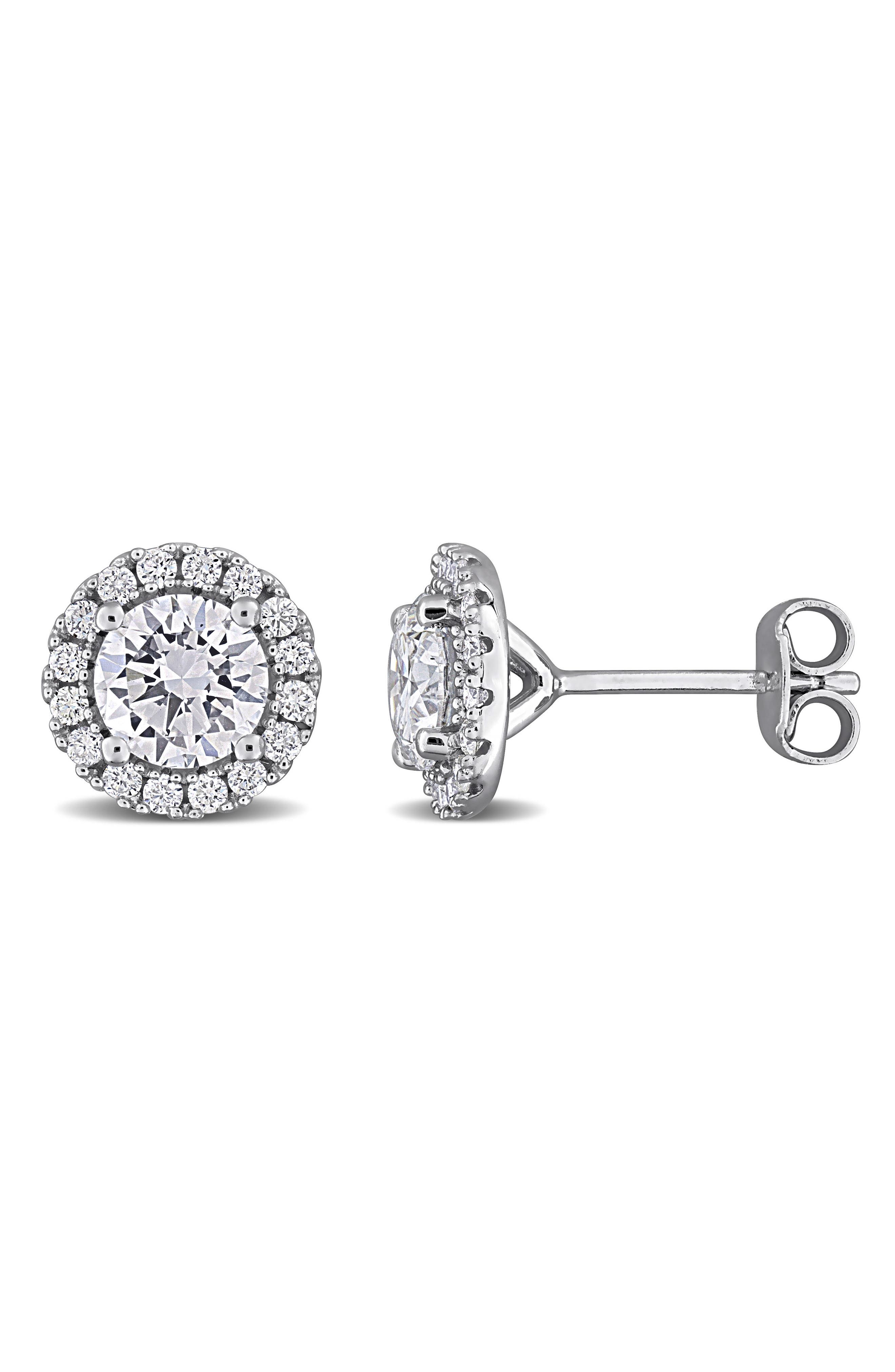 Created Forever Sterling Silver Round Lab Grown Diamond Halo Stud Earrings