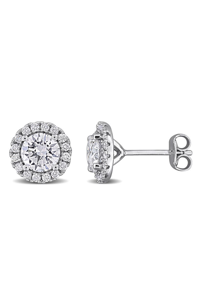 Created Forever Sterling Silver Round Lab Grown Diamond Halo Stud Earrings, Main, color, White
