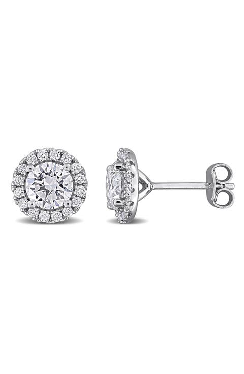 Sterling Silver Round Lab Grown Diamond Halo Stud Earrings